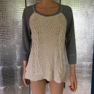 Dolan size M cream sweater front 3/4 sleeve grey t-shirt